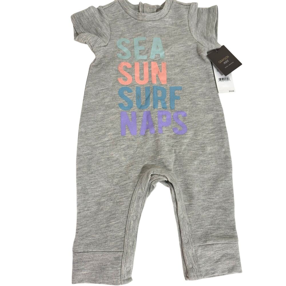 Grayson Mini Sea Sun Surf Naps Gray Jumpsuit Size 3-6 Months New